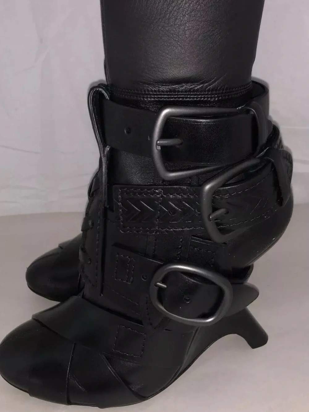 Tom Ford Black Leather Over-The-Knee Buckle Boots